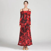 Women Leopard Bare Shoulder Backless Long Sleeves Evening Party Dresses Ballroom Gown Tango Costume Waltz - DancerInn