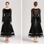 Women Korean Style Glittering Exquisite Velvet Ballroom Dance Dresses Waltzing Tango Dancewear Evening Party Dress - DancerInn