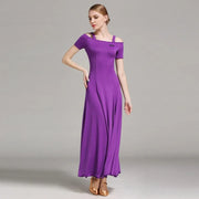 Women Off-Shoulder Hidden Zipper Short Sleeves Long Ballroom Dress Party Dress Spanish Dance Costume Ball Gown YL9003 - DancerInn