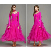 Women V-Neck Hidden Zipper Exquisite Decals Ballroom Dance Competition Dress For Waltz Dress Rumba Dance Costume - DancerInn