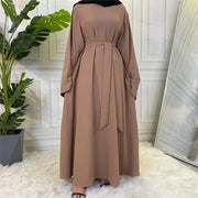 Stylish Hijab Dubai Abaya Long Dresses for Women with Sashes - DancerInn