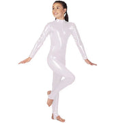 Kids Long Sleeve Metallic Unitards Stirrups Dance Gymnastics Leotards for Girls - DancerInn