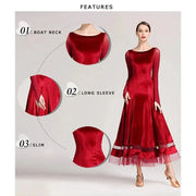 Women Korean Style Glittering Exquisite Velvet Ballroom Dance Dresses Waltzing Tango Dancewear Evening Party Dress - DancerInn