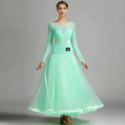 Women Lmitated Silk Fabric Gauze Stitching Women Ballroom Dress Waltz Dance Costume Evening Party Dress YL7007 - DancerInn