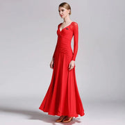 Women V-Neck Slim-fitting Pattern Tango Dress Waltz Dancing Clothing Evening Party Dress Ballroom Gown Rumba Costumes - DancerInn