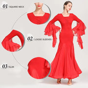 Women Perspective Ultra-thin Elegant Chiffon Yarn Waltzing Tango Dancing Dress Ballroom Costume - DancerInn