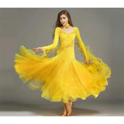 Women V-Neck Hidden Zipper Exquisite Decals Ballroom Dance Competition Dress For Waltz Dress Rumba Dance Costume - DancerInn