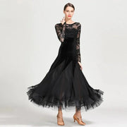 Women Hollow Lace Stitching Boat Neck Mermaid Dress Stage Dance Wear Latin Ballroom Dress Tango Costume Ball Gown - DancerInn