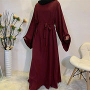 Stylish Hijab Dubai Abaya Long Dresses for Women with Sashes - DancerInn
