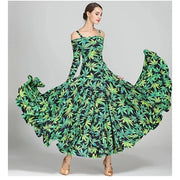 Women Leopard Bare Shoulder Backless Long Sleeves Evening Party Dresses Ballroom Gown Tango Costume Waltz - DancerInn