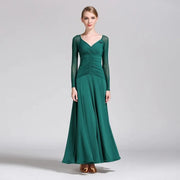 Women V-Neck Slim-fitting Pattern Tango Dress Waltz Dancing Clothing Evening Party Dress Ballroom Gown Rumba Costumes - DancerInn