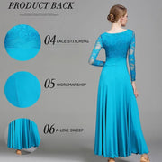 Women Hollow Lace Stitching Big Swing Party Dress Rumba Dance Costumes Waltz Dance Dresses Ballroom Gown - DancerInn