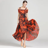 Load image into Gallery viewer, Women Leopard Ultra-fine Milk Silk Off- Shoulder Party Standard Ballroom Dress Rumba Dance Costume Stage Dance Wear YL9040