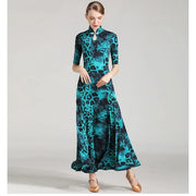 Women Leopard Short Sleeves Big A Hemline Spandex Latin Ballroom Dress Ball Gown Tango Costume YL7009 - DancerInn