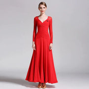 Women V-Neck Slim-fitting Pattern Tango Dress Waltz Dancing Clothing Evening Party Dress Ballroom Gown Rumba Costumes - DancerInn