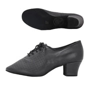Women Non-slip Soft Sole Oxford Leather Heel 5cm Latin Ballroom Modern Dance Shoes Sports Teacher Dance Sneakers - DancerInn
