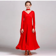 Kids Long Sleeve Romantic Floating Yarn Ballroom Dress Modern Dance Ballroom Dance Competition Dresses for Girls - DancerInn