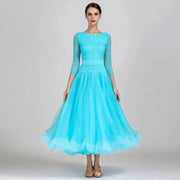 Women Boat Neck Imported Lace Stitching Slim-fitting Pattern Standard Dance Dress For Tango Costumes Evening Party YL1855 - DancerInn