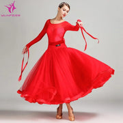 Women Lmitated Silk Fabric Gauze Stitching Women Ballroom Dress Waltz Dance Costume Evening Party Dress YL7007 - DancerInn