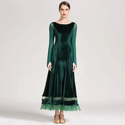 Women Korean Style Glittering Exquisite Velvet Ballroom Dance Dresses Waltzing Tango Dancewear Evening Party Dress - DancerInn