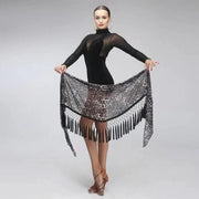Woman Belly Dance Leopard Tassel Latin Dancing Lace Hip Scarf - DancerInn