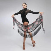 Woman Belly Dance Leopard Tassel Latin Dancing Lace Hip Scarf - DancerInn