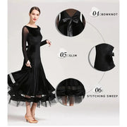 Women Korean Style Glittering Exquisite Velvet Ballroom Dance Dresses Waltzing Tango Dancewear Evening Party Dress - DancerInn