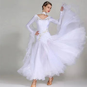 Women V-Neck Hidden Zipper Exquisite Decals Ballroom Dance Competition Dress For Waltz Dress Rumba Dance Costume - DancerInn