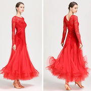 Women Hollow Lace Stitching Boat Neck Mermaid Dress Stage Dance Wear Latin Ballroom Dress Tango Costume Ball Gown - DancerInn