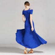 Women Off-Shoulder Hidden Zipper Short Sleeves Long Ballroom Dress Party Dress Spanish Dance Costume Ball Gown YL9003 - DancerInn