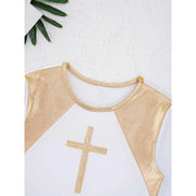 Kids Gold Color Block Loose Fit Full Length Church Party Worship Long Dresses for Girls - DancerInn