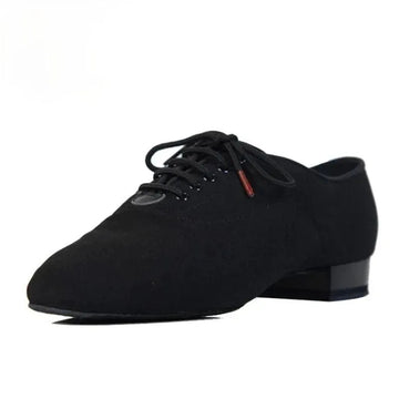 Men Black Modern Oxford Cloth Heel 25mm Square Dance Ballroom Latin BD Dance Shoes - DancerInn