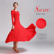 Women Bare Shoulder Long Sleeves Spandex White Ballroom Dress Party Dress Waltz Tango Dance Costume Ball Gown Dance Wear YL9008 - DancerInn