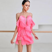 Women Rich Fringe Tassel Back Rumba Chacha Latin Dance Dress - DancerInn