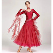 Women V-Neck Hidden Zipper Exquisite Decals Ballroom Dance Competition Dress For Waltz Dress Rumba Dance Costume - DancerInn