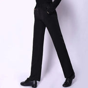 Men Black Straight Slim-Fit Anti-Wrinkle Latin Modern Ballroom Dance Pants with Pocket Belt - DancerInn