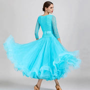 Women Boat Neck Imported Lace Stitching Slim-fitting Pattern Standard Dance Dress For Tango Costumes Evening Party YL1855 - DancerInn