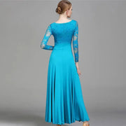 Women Hollow Lace Stitching Big Swing Party Dress Rumba Dance Costumes Waltz Dance Dresses Ballroom Gown - DancerInn