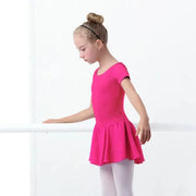 Girls Bowknot Short Sleeve Ballet Dress Gymnastics Leotards Chiffon Skirts for Kids - DancerInn