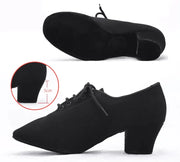 Women Non-slip Soft Sole Oxford Leather Heel 5cm Latin Ballroom Modern Dance Shoes Sports Teacher Dance Sneakers - DancerInn