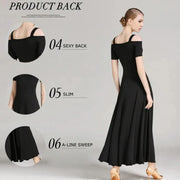 Women Off-Shoulder Hidden Zipper Short Sleeves Long Ballroom Dress Party Dress Spanish Dance Costume Ball Gown YL9003 - DancerInn