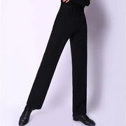 Men Black Straight Slim-Fit Anti-Wrinkle Latin Modern Ballroom Dance Pants with Pocket Belt - DancerInn