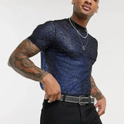 Men See-Through Short Sleeves Slim Shiny Breathable Dance T-shirts Nightclub Camiseta - DancerInn