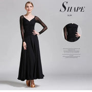 Women V-Neck Slim-fitting Pattern Tango Dress Waltz Dancing Clothing Evening Party Dress Ballroom Gown Rumba Costumes - DancerInn