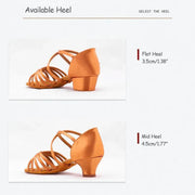 Girls Silk Satin Upper Low Heel Indoor Ballroom Latin Dance Shoes Children Kids Dance Sneakers BD603 - DancerInn