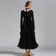 Women Neck Piece Flying Yarn Long Sleeves White Ballroom Dress Party Dress Waltz Rumba Costume Dance Clothing - DancerInn