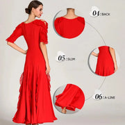 Women Cut-out Sleeves V-Neck Spandex Elegant Long Ballroom Dress Waltz Stage Dance Wear Modern Dance Costumes - DancerInn