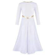 Kids Gold Color Block Loose Fit Full Length Church Party Worship Long Dresses for Girls - DancerInn