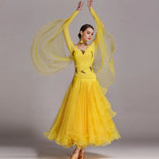 Women Sequins Patchwork Yarn Puffy Design Ballroom Modern Dance Dress for Dancing Performance Show YL230 - DancerInn