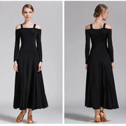 Women Bare Shoulder Long Sleeves Spandex White Ballroom Dress Party Dress Waltz Tango Dance Costume Ball Gown Dance Wear YL9008 - DancerInn